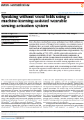 Cover page: Speaking without vocal folds using a machine-learning-assisted wearable sensing-actuation system.