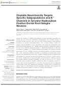 Cover page: Cisplatin Neurotoxicity Targets Specific Subpopulations and K+ Channels in Tyrosine-Hydroxylase Positive Dorsal Root Ganglia Neurons