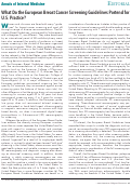 Cover page: What Do the European Breast Cancer Screening Guidelines Portend for U.S. Practice?