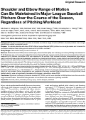 Cover page: Shoulder and Elbow Range of Motion Can Be Maintained in Major League Baseball Pitchers Over the Course of the Season, Regardless of Pitching Workload