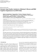 Cover page: Genomic Copy Number Analysis in Alzheimer′s Disease and Mild Cognitive Impairment: An ADNI Study