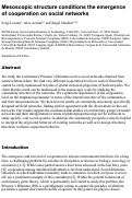 Cover page: Mesoscopic structure conditions the emergence of cooperation on social networks