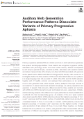 Cover page: Auditory Verb Generation Performance Patterns Dissociate Variants of Primary Progressive Aphasia