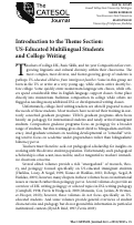 Cover page: Introduction to the Theme Section: US-Educated Multilingual Students and College Writing