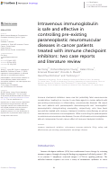 Cover page: Intravenous immunoglobulin is safe and effective in controlling pre-existing paraneoplastic neuromuscular diseases in cancer patients treated with immune checkpoint inhibitors: two case reports and literature review