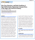 Cover page: Diet, Prey Selection, and Body Condition of Age-0 Delta Smelt, <em>Hypomesus transpacificus</em>, in the Upper San Francisco Estuary