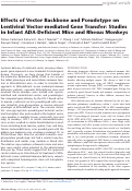 Cover page: Effects of Vector Backbone and Pseudotype on Lentiviral Vector-mediated Gene Transfer: Studies in Infant ADA-Deficient Mice and Rhesus Monkeys