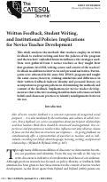 Cover page: Written Feedback, Student Writing, and Institutional Policies: Implications for Novice Teacher Development