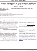 Cover page: Response to the Letter to the Editor Regarding “Bicarbonate and Serum Lab Markers as Predictors of Mortality in the Trauma Patient”