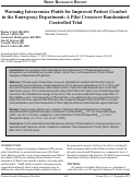 Cover page: Warming Intravenous Fluids for Improved Patient Comfort in the Emergency Department: A Pilot Crossover Randomized Controlled Trial