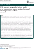 Cover page: Willingness to provide behavioral health recommendations: a cross-sectional study of entering medical students