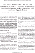 Cover page: Field Quality Measurement of a 4.2-m-Long Prototype Low-$\beta$ Nb$_3$Sn Quadrupole Magnet During the Assembly Stage for the High-Luminosity LHC Accelerator Upgrade Project