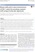 Cover page: Breast milk and in utero transmission of HIV-1 select for envelope variants with unique molecular signatures