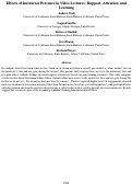 Cover page: Effects of Instructor Presence in Video Lectures: Rapport, Attention, andLearning