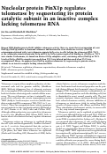Cover page: Nucleolar protein PinX1p regulates telomerase by sequestering its protein catalytic subunit in an inactive complex lacking telomerase RNA