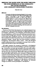 Cover page: Bridging the Macro with the Micro Through the Lived Experiences of the Community: The Calcha of Bolivia and Community Development Planning