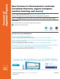 Cover page: New horizons in thermoelectric materials: Correlated electrons, organic transport, machine learning, and more