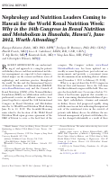 Cover page: Nephrology and Nutrition Leaders Coming to Hawaii for the World Renal Nutrition Week: Why is the 16th Congress in Renal Nutrition and Metabolism in Honolulu, Hawai’i, June 2012, Worth Attending?