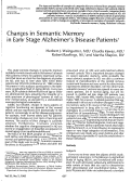 Cover page: Changes in Semantic Memory in Early Stage Alzheimer's Disease Patients1