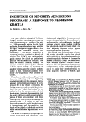 Cover page: In Defense of Minority Admissions Programs: A Response to Professor Graglia