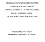 Cover page: Ethnographic Observations on the Coast Miwok and Pomo by Contre-Admiral F. P. Von Wrangell and P. Kostromitonov of the Russian Colony Ross, 1839