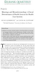 Cover page: Meanings and Misunderstandings: A Social Determinants of Health Lexicon for Health Care Systems