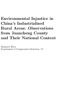 Cover page: Environmental Injustice in China’s Industrialized Rural Areas: Observations from Juancheng County and their National Context