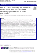 Cover page: Role of CD44 in increasing the potency of mesenchymal stem cell extracellular vesicles by hyaluronic acid in severe pneumonia