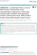 Cover page: HERMIONE: a randomized Phase 2 trial of MM-302 plus trastuzumab versus chemotherapy of physician’s choice plus trastuzumab in patients with previously treated, anthracycline-naïve, HER2-positive, locally advanced/metastatic breast cancer