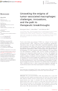 Cover page: Unraveling the enigma of tumor-associated macrophages: challenges, innovations, and the path to therapeutic breakthroughs.
