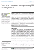 Cover page: The Role of Complement in Synaptic Pruning and Neurodegeneration