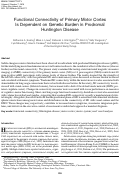 Cover page: Functional Connectivity of Primary Motor Cortex Is Dependent on Genetic Burden in Prodromal Huntington Disease