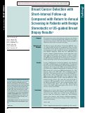 Cover page: Breast cancer detection with short-interval follow-up compared with return to annual screening in patients with benign stereotactic or US-guided breast biopsy results.