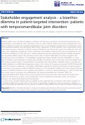 Cover page: Stakeholder engagement analysis - a bioethics dilemma in patient-targeted intervention: patients with temporomandibular joint disorders