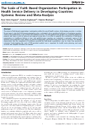 Cover page: The Scale of Faith Based Organization Participation in Health Service Delivery in Developing Countries: Systemic Review and Meta-Analysis