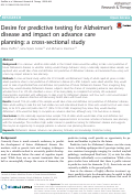 Cover page: Desire for predictive testing for Alzheimer’s disease and impact on advance care planning: a cross-sectional study