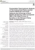 Cover page: Comparative Transcriptomic Analysis of Two Actinorhizal Plants and the Legume Medicago truncatula Supports the Homology of Root Nodule Symbioses and Is Congruent With a Two-Step Process of Evolution in the Nitrogen-Fixing Clade of Angiosperms