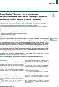 Cover page: Obstacles for T-lymphocytes in the tumour microenvironment: Therapeutic challenges, advances and opportunities beyond immune checkpoint.