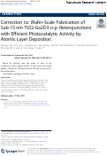 Cover page: Correction to: Wafer-Scale Fabrication of Sub-10 nm TiO2-Ga2O3 n-p Heterojunctions with Efficient Photocatalytic Activity by Atomic Layer Deposition