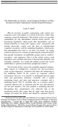 Cover page: The Shareholder As Ulysses:  Some Empirical Evidence on Why Investors in Public Corporations Tolerate Board Governance