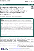 Cover page: Preoperative malnutrition with mild hypoalbuminemia associated with postoperative mortality and morbidity of colorectal cancer: a propensity score matching study