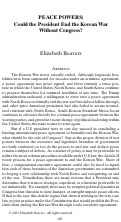 Cover page: Peace Powers: Could the President End the Korean War Without Congress?