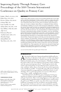 Cover page: Improving Equity Through Primary Care: Proceedings of the 2019 Toronto International Conference on Quality in Primary Care