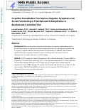 Cover page: Cognitive remediation can improve negative symptoms and social functioning in first-episode schizophrenia: A randomized controlled trial