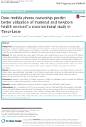 Cover page: Does mobile phone ownership predict better utilization of maternal and newborn health services? a cross-sectional study in Timor-Leste