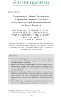 Cover page: Community‐Academic Partnerships: A Systematic Review of the State of the Literature and Recommendations for Future Research