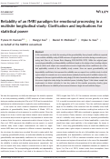 Cover page: Reliability of an fMRI paradigm for emotional processing in a multisite longitudinal study: Clarification and implications for statistical power