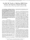 Cover page: On MAC-BC Duality of Multihop MIMO Relay Channel with Imperfect Channel Knowledge