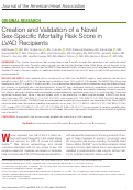 Cover page: Creation and Validation of a Novel Sex‐Specific Mortality Risk Score in LVAD Recipients