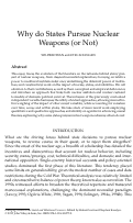 Cover page: Why do States Pursue Nuclear Weapons (or Not)